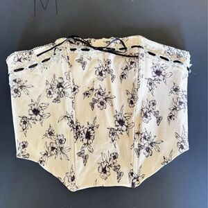 PacSun Cream and Black Floral Corset Top